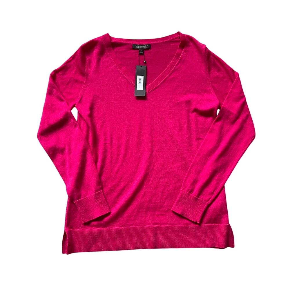 Merino Wool Banana Republic Red/Pink V Neck Sweater Size Small Womens Classic